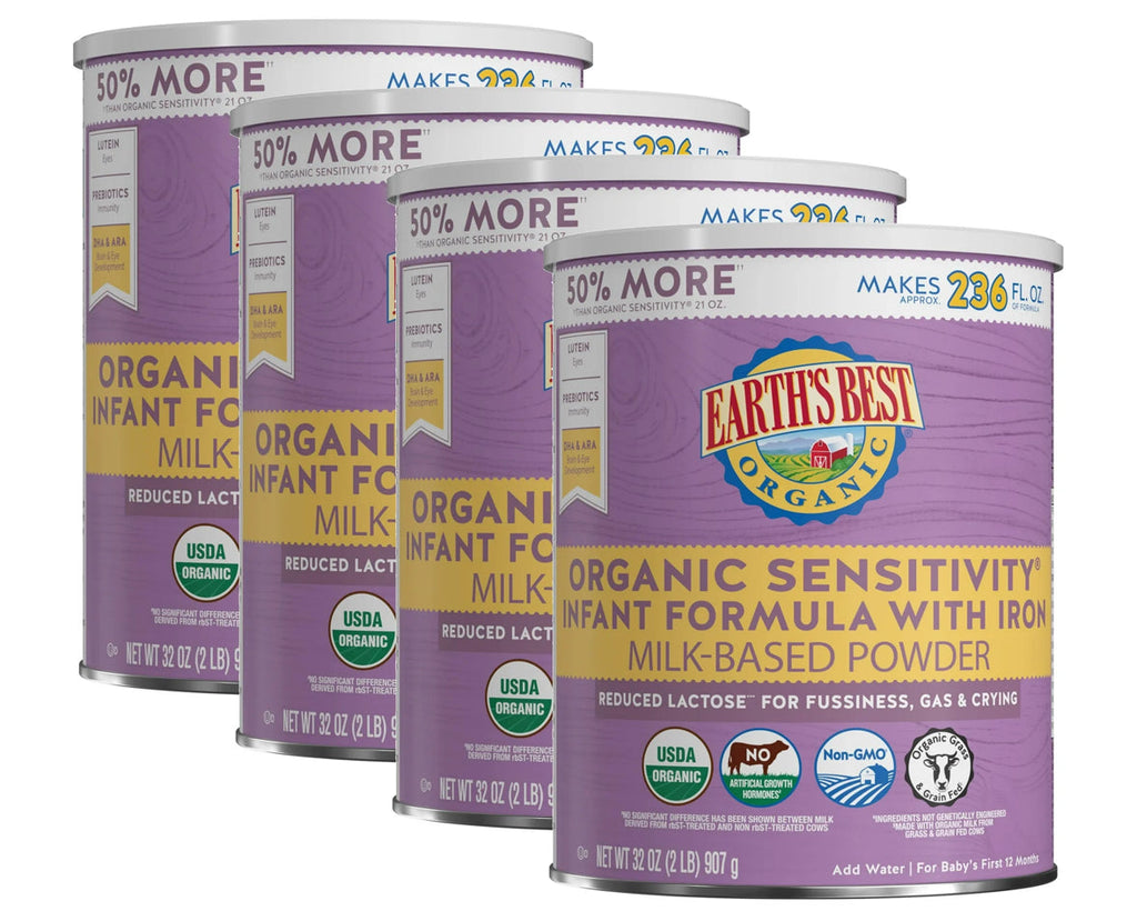 Earth’s Best Organic Low Lactose Sensitivity Infant Formula (4-32 OZ) Case of 4