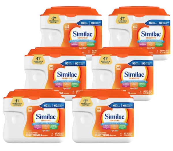 Similac Sensitive Infant Formula with Iron, Milk Based Powder, 0-12 Months, 20.1 oz (Case of 6)