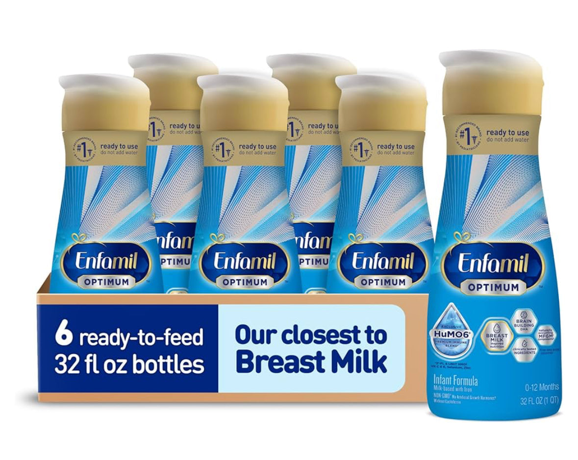 Enfamil Optimum Baby Formula Ready to Feed, Baby Milk, 32 Fl Oz, Pack of 6